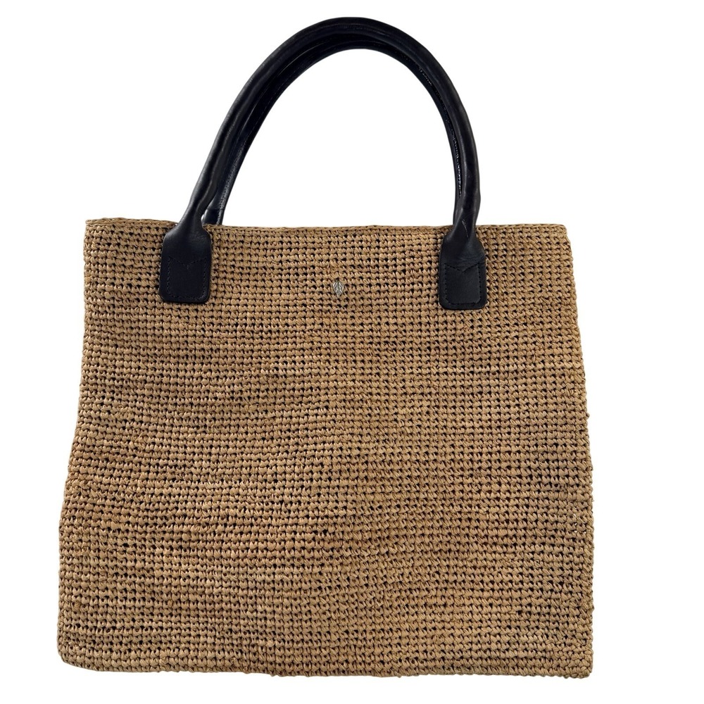 Helen Kaminski Beige Raffia Tote Bag Medium Leather Handles